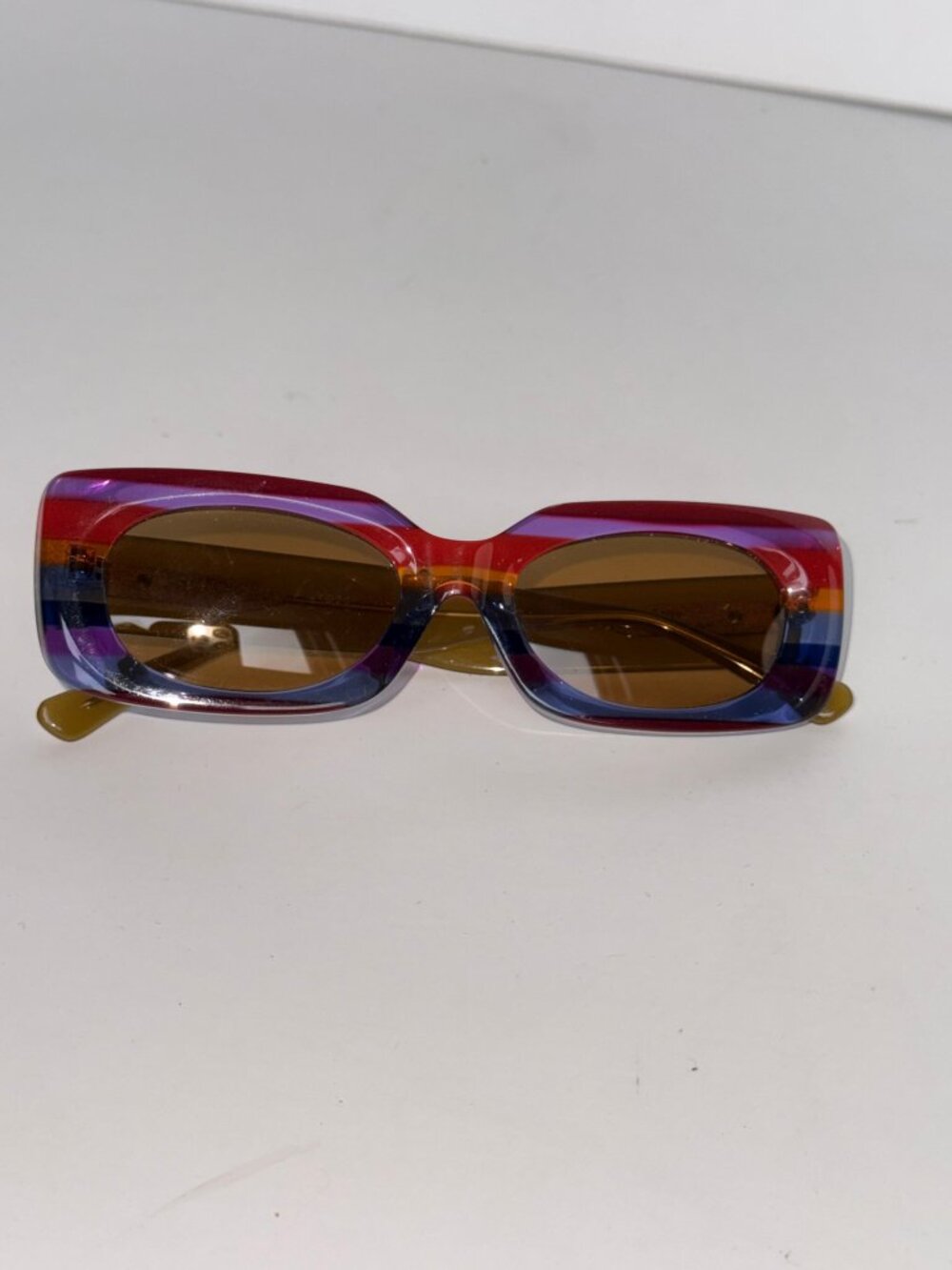Crap Eyewear Supa Phreek Rainbow Rectangular Sunglasses Mustard Lens Bioacetate